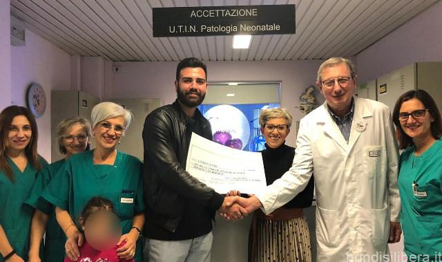 BRINDISI.Organizza torneo di calcio per beneficenza, un 21enne dona il ricavato al reparto Neonatologia dell’ospedale Perrino