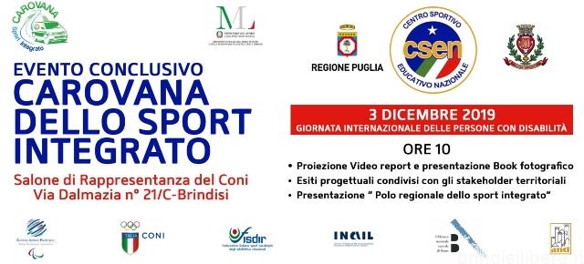 BRINDISI.Giornata conclusiva della “Carovana dello Sport Integrato” e “Seminario Formativo”.Martedì la presentazione