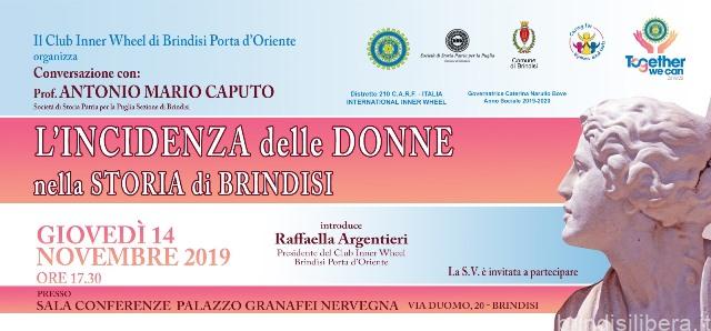 Club Inner Wheel Brindisi Porta d’Oriente: Giovedì Conversazione con il Prof. Antonio Mario CAPUTO, Società di Storia Patria per la Puglia