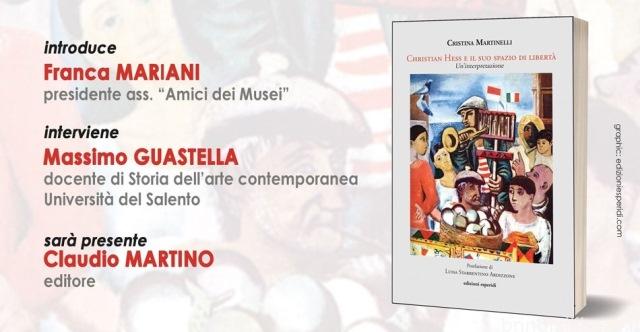 BRINDISI.Presentazione del libro “Christian Hess e il suo spazio di libertà. Un’interpretazione” di Cristina Martinelli.