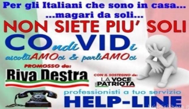 Parte oggi una linea telefonica di sostegno psicologico. Riva Destra Brindisi in prima linea.