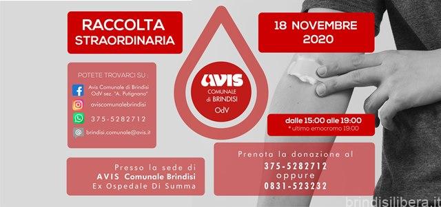 Avis Brindisi – Raccolta sangue 18 novembre 2020