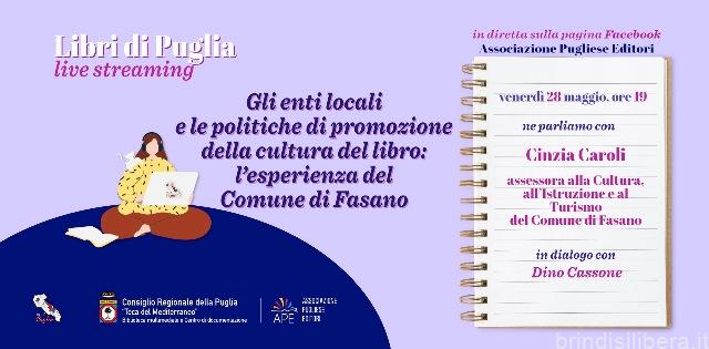 Libri di Puglia live streaming  incontro sul tema  Gli enti locali e le politiche di promozione della cultura del libro:  l’esperienza del Comune di Fasano
