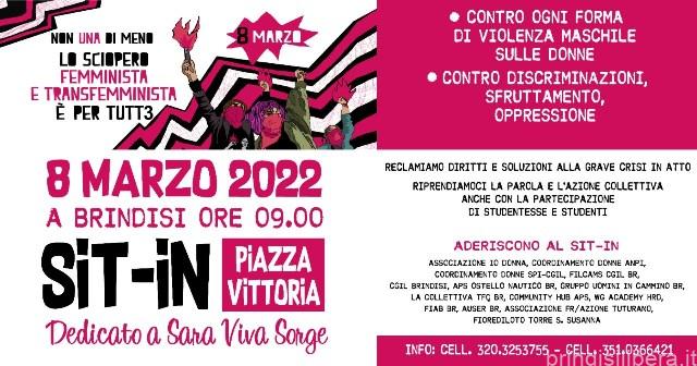 SCIOPERO FEMMINISTA E TRANSFEMMINISTA 8 MARZO 2022 SIT-IN ORE 9.00 PIAZZA VITTORIA – BRINDISI