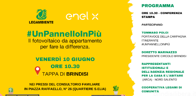 La campagna itinerante #UnPannelloinPiù fa tappa a Brindisi