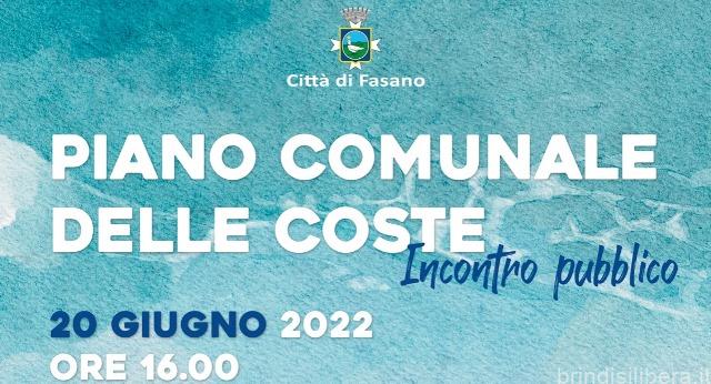 Fasano (Br).Piano comunale delle Coste, incontro pubblico per promuovere la partecipazione di cittadini, associazioni e operatori economici