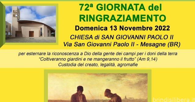 COLDIRETTI A MESAGNE PER LA 72à GIORNATA DEL RINGRAZIAMENTO DOMENICA 13 NOVEMBRE 2022 CHIESA SAN GIOVANNI PAOLO II