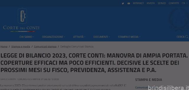 LEGGE DI BILANCIO 2023, CORTE CONTI BOCCIA LA MANOVRA: MANOVRA DI AMPIA PORTATA. COPERTURE EFFICACI MA POCO EFFICIENTI.