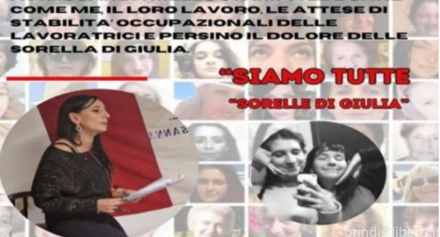 BRINDISI.CLEOPAZZO (FP Cgil):INACCETTABILE IL PENSIERO CHI TENTA DI ATTACCARE A MEZZO STAMPA LE DONNE COME ME, IL LORO  LAVORO, LE ATTESE DI STABILITA’ OCCUPAZIONALI DELLE LAVORATRICI E PERSINO IL DOLORE DELLA SORELLA  DI GIULIA.