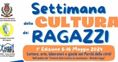 “Settimana della Cultura dei Ragazzi” Prima edizione Dal 6 al 16 maggio 2024  Letture, arte, laboratori e giochi nei Parchi di Brindisi