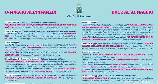 Fasano (Br).«O-maggio all’infanzia», al via l’ottava edizione