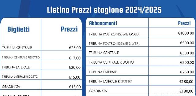 CAMPIONATO 2024-25 BRINDISI FC: IL LISTINO DEI PREZZI DI BIGLIETTI E ABBONAMENTI