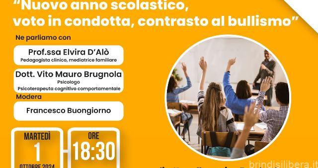 BRINDISI. “Nuovo anno scolastico, voto in condotta, contrasto al bullismo”