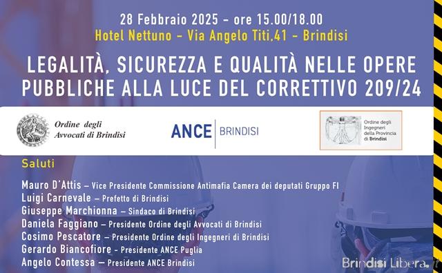 ANCE Brindisi organizza un convegno sul Correttivo 209/24 al Nuovo Codice dei contratti pubblici