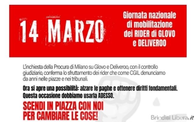Anche da Brindisi parteciperemo alla giornata di mobilitazione Nazionale dei rider di Glovo e Delivero.