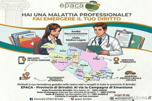 Malattie professionali: al via la campagna di emersione del Patronato EPACA in tutta la provincia di Brindisi